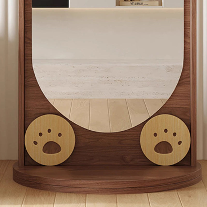 Contemporary Bear-Shaped Rectangular Rubberwood Rotating 3-Tier Storage Shelf with Mirror - Bedroom Organizer