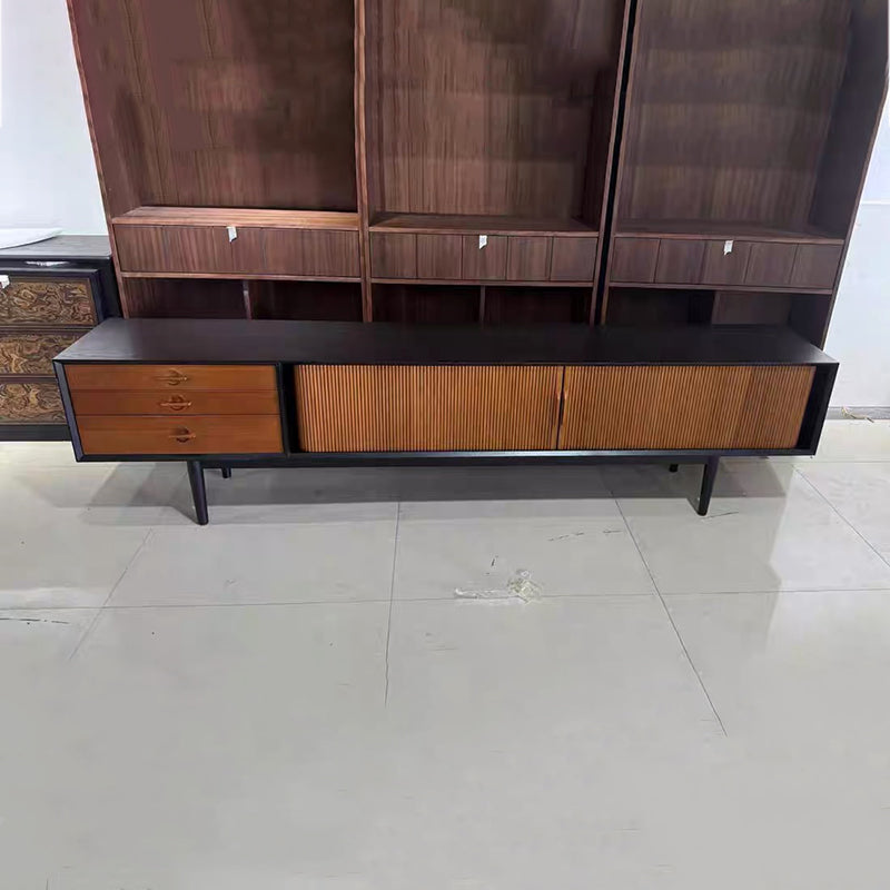 Contemporary Retro Ash Wood Plywood TV Stand – Rectangular Design with 3 Drawers & 3 Shelves for Living Room