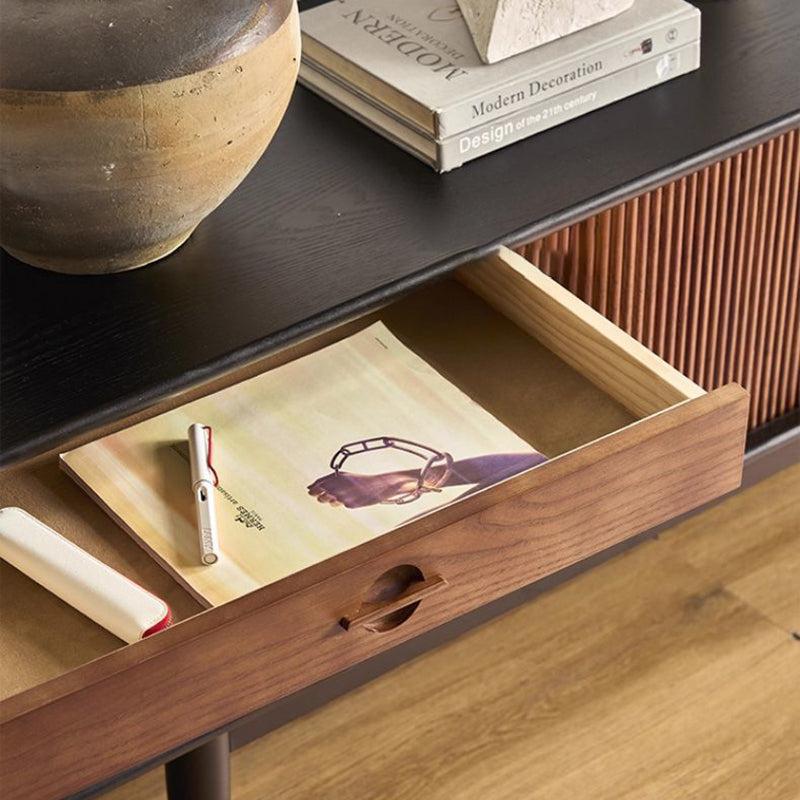 Contemporary Retro Ash Wood Plywood TV Stand – Rectangular Design with 3 Drawers & 3 Shelves for Living Room