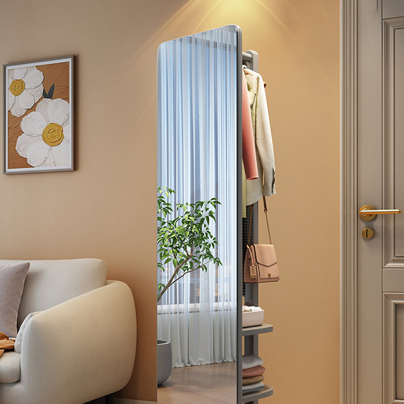 Modern Minimalist Rectangular Solid-Wood Hall Tree — Rotating, Movable with Mirror and 3-Tier Storage for Bedroom & Entryways