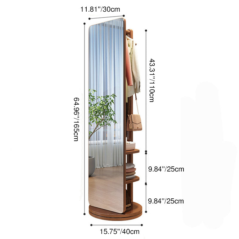 Modern Minimalist Rectangular Solid-Wood Hall Tree — Rotating, Movable with Mirror and 3-Tier Storage for Bedroom & Entryways