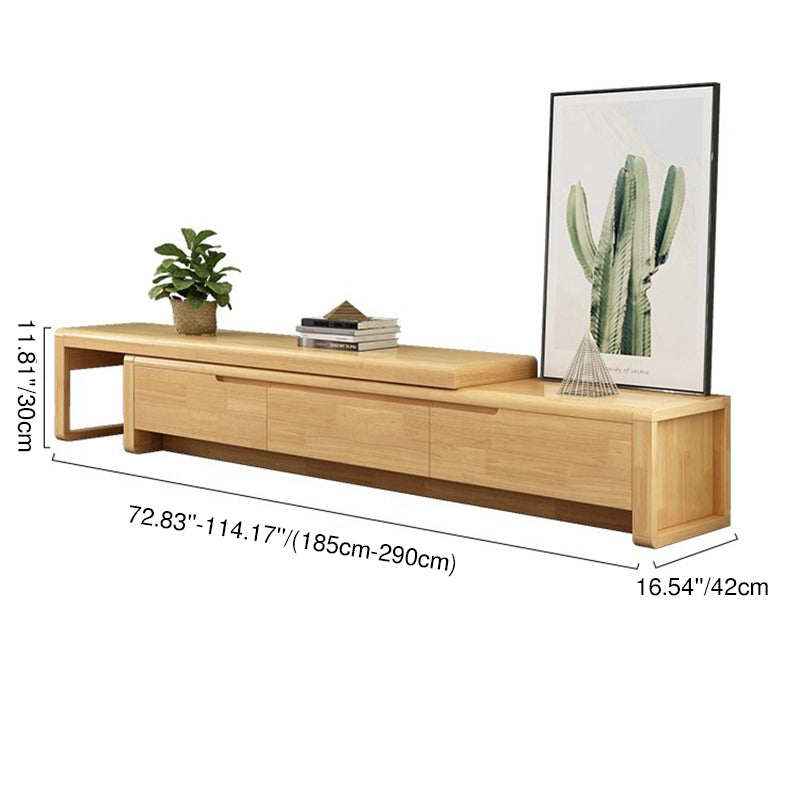 Sleek Modern Minimalist Solid Wood Extendable TV Stand with 3-Drawer Storage for Living Room