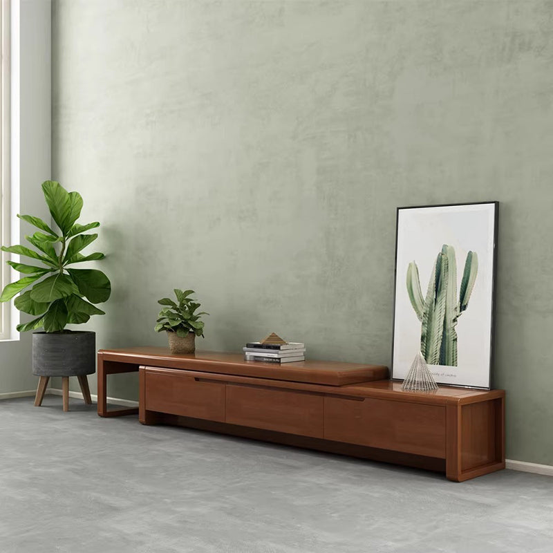 Sleek Modern Minimalist Solid Wood Extendable TV Stand with 3-Drawer Storage for Living Room