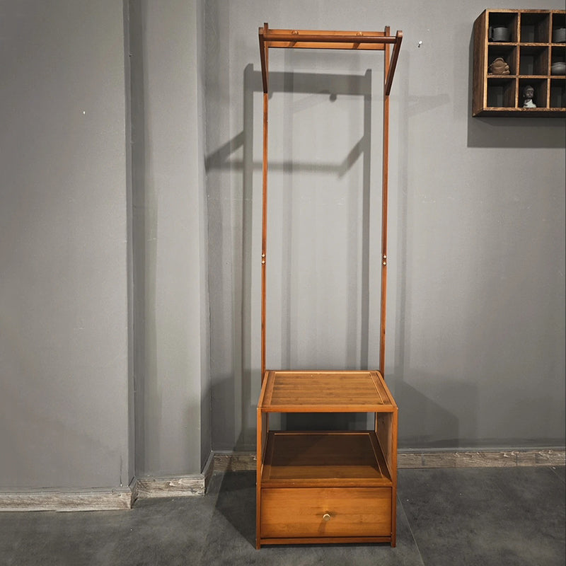Sleek Modern Bamboo & MDF Hall Tree — Rectangular Design with 1 Cabinet and 2-Tier Storage for Bedroom & Living Room