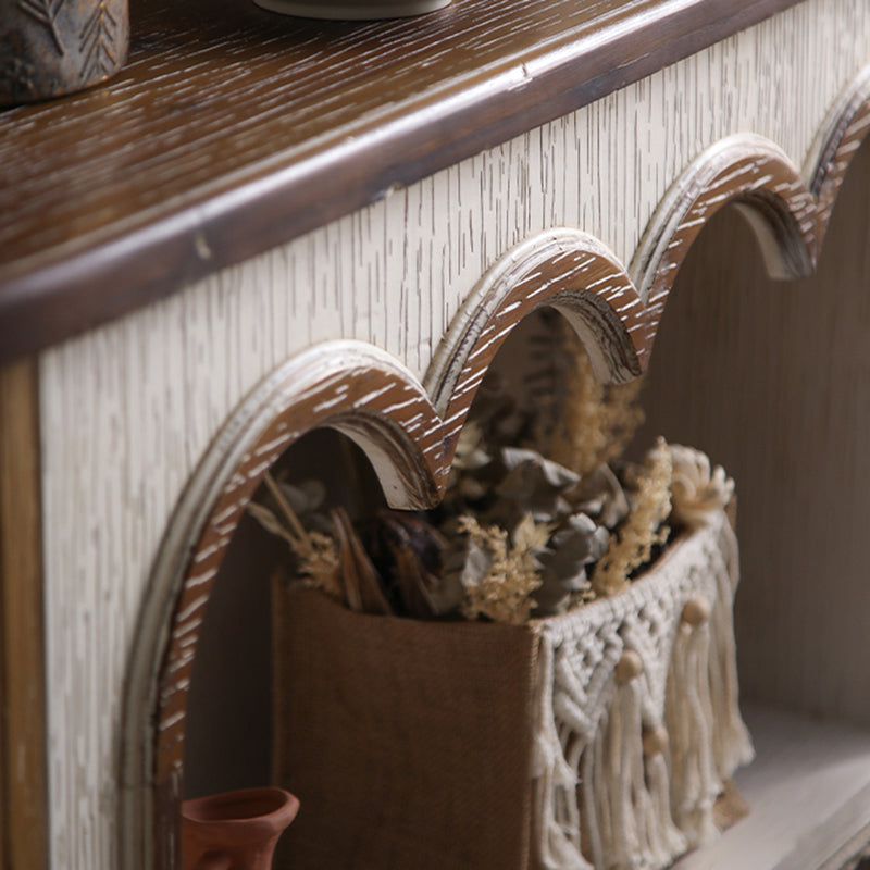Elegant Rustic Traditional MDF Rectangular Console Table with Timeless Carvings, 3-Tier Design for Living Room