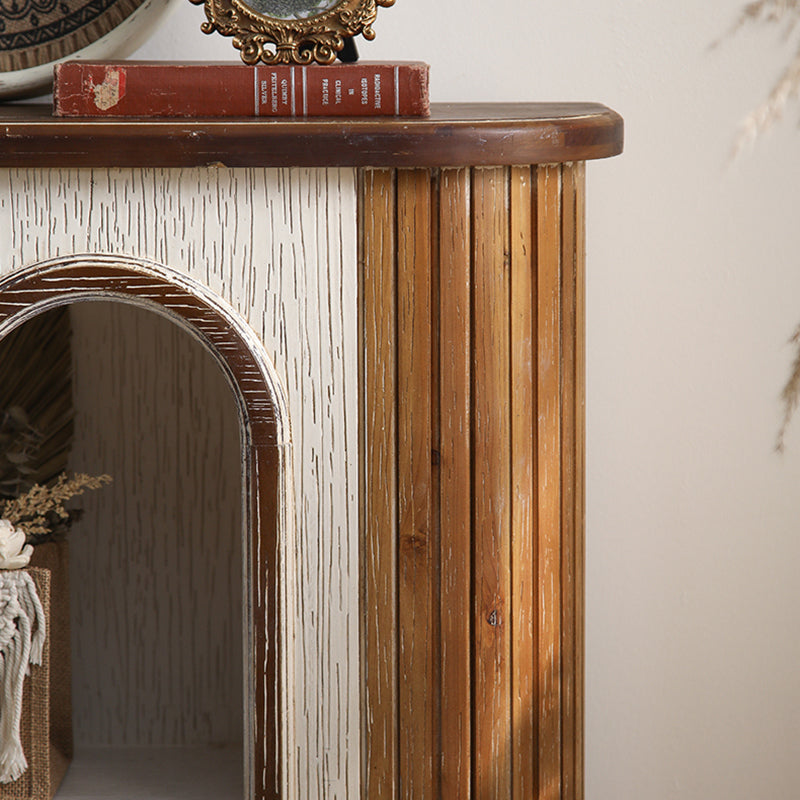 Elegant Rustic Traditional MDF Rectangular Console Table with Timeless Carvings, 3-Tier Design for Living Room