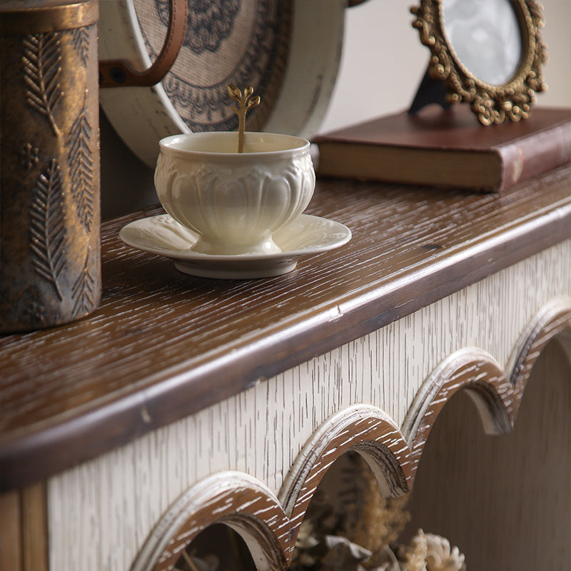 Elegant Rustic Traditional MDF Rectangular Console Table with Timeless Carvings, 3-Tier Design for Living Room
