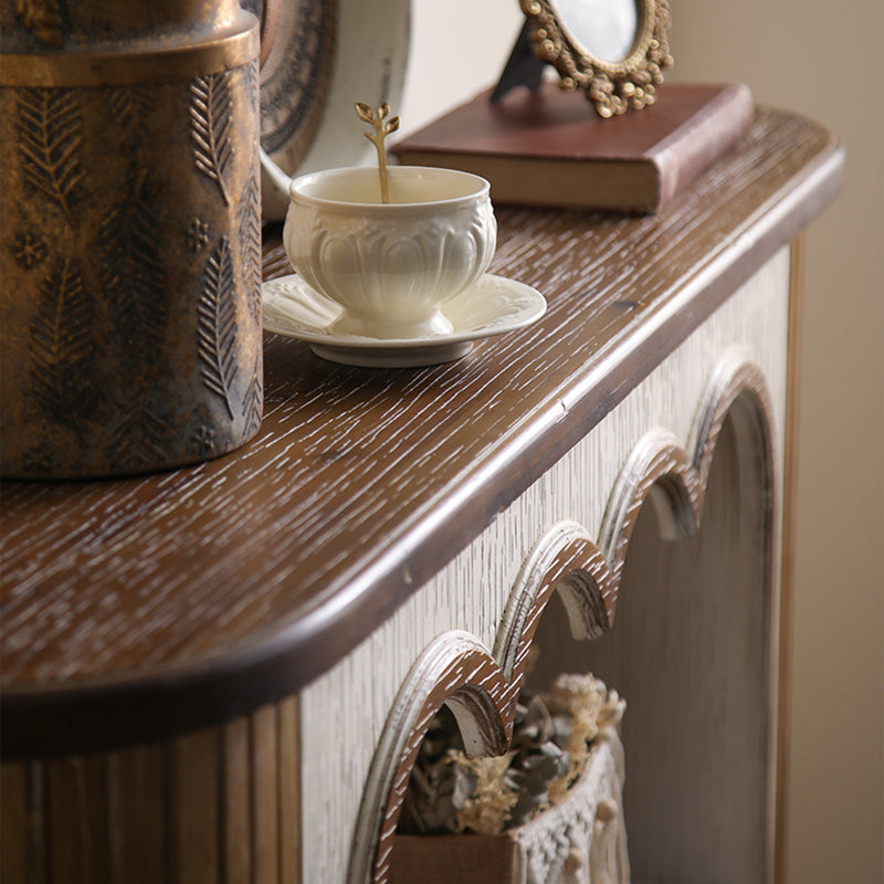 Elegant Rustic Traditional MDF Rectangular Console Table with Timeless Carvings, 3-Tier Design for Living Room