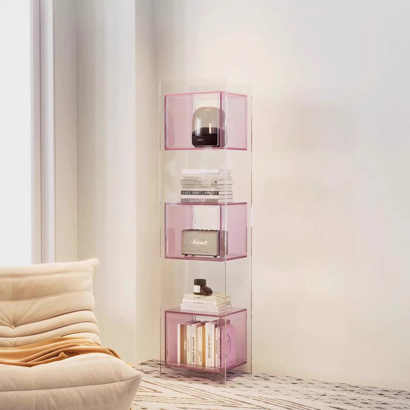 Sleek Modern Acrylic 5-Tier Rectangular Storage Shelf with Open-Display Bookcase for Living Room & Home Office