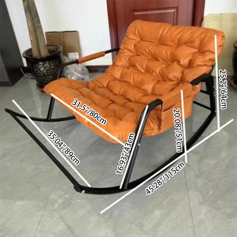 Modern Minimalist Rectangular Rocking Chair with Carbon Steel Frame and Technical Fabric Upholstery, Backrest and Armrests for Living Room