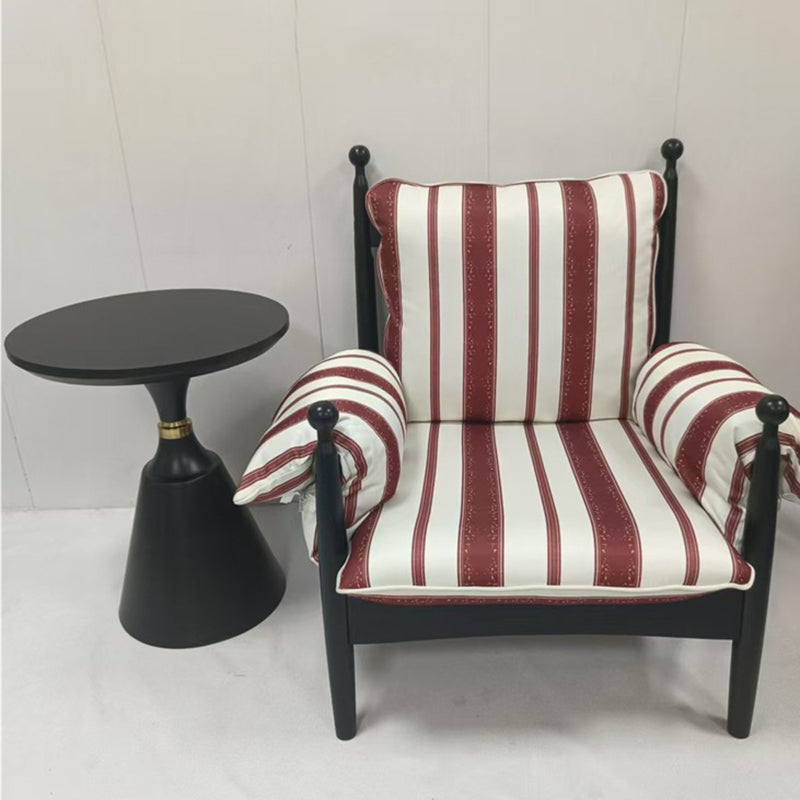 Traditional French-Style Rectangular Cotton-Linen Fabric Iron-Accent Chair with Armrests and Backrest for Living Room