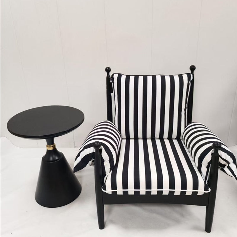 Traditional French-Style Rectangular Cotton-Linen Fabric Iron-Accent Chair with Armrests and Backrest for Living Room