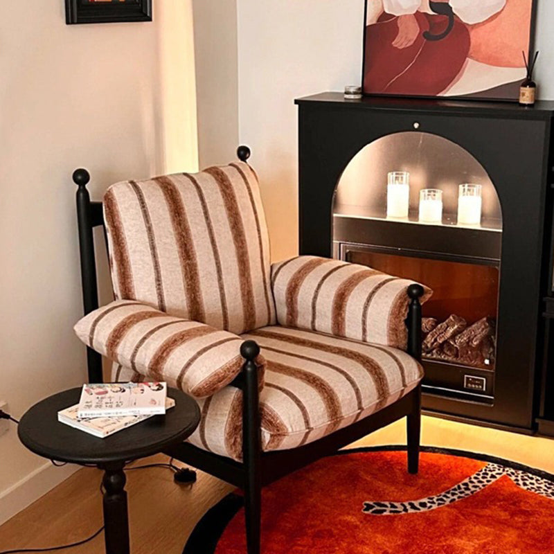 Traditional French-Style Rectangular Cotton-Linen Fabric Iron-Accent Chair with Armrests and Backrest for Living Room