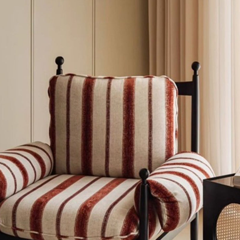 Traditional French-Style Rectangular Cotton-Linen Fabric Iron-Accent Chair with Armrests and Backrest for Living Room