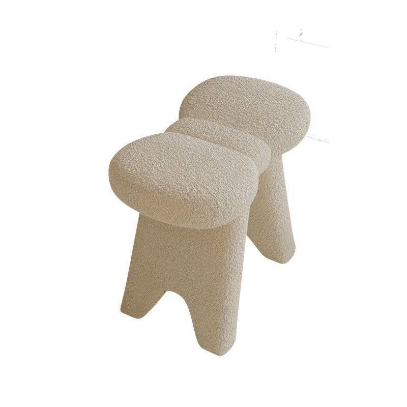 Contemporary Bow-Shaped Lambswool Vanity Stool in Solid Wood — Backless & Armless, Bedroom-Ready