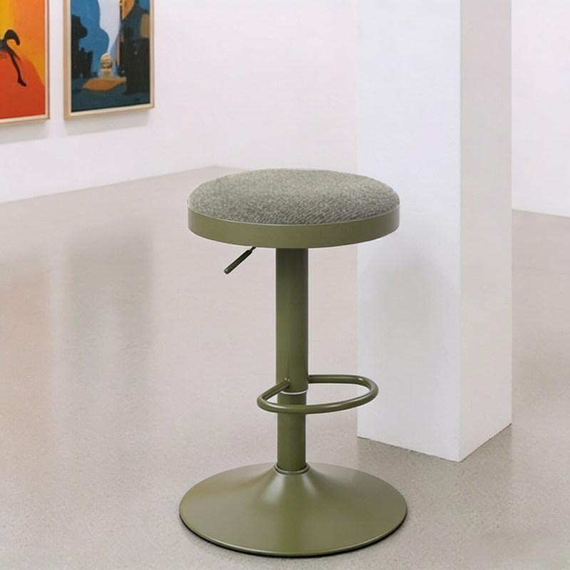 Modern Minimalist Backless Bar Stool with Cylindrical Carbon Steel Frame and Cotton-Linen Upholstery for Dining Room & Kitchen