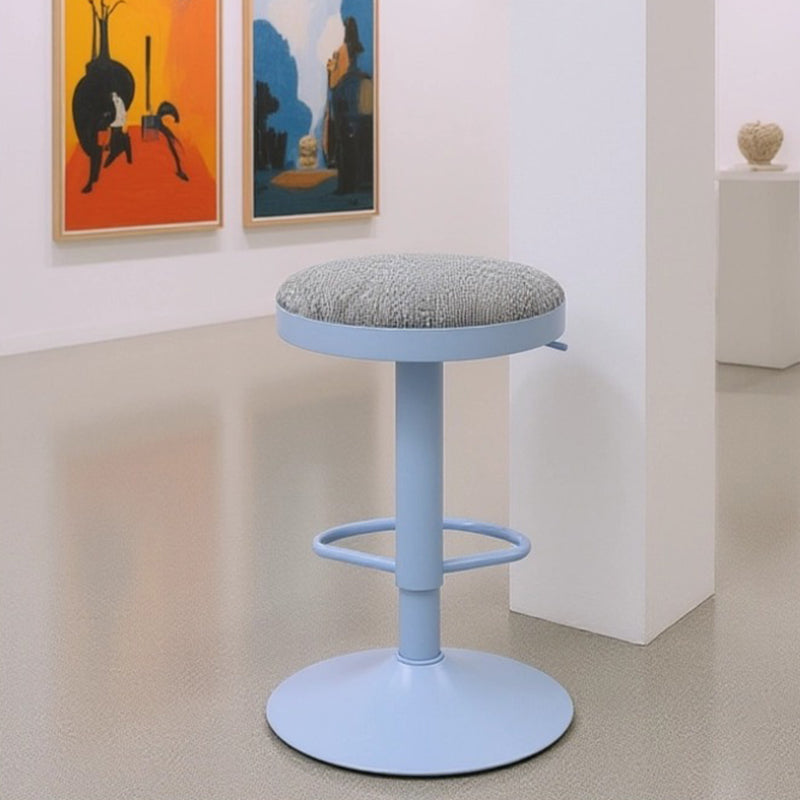Modern Minimalist Backless Bar Stool with Cylindrical Carbon Steel Frame and Cotton-Linen Upholstery for Dining Room & Kitchen