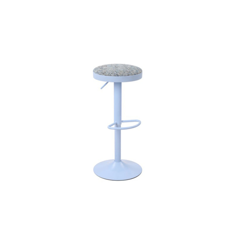 Modern Minimalist Backless Bar Stool with Cylindrical Carbon Steel Frame and Cotton-Linen Upholstery for Dining Room & Kitchen