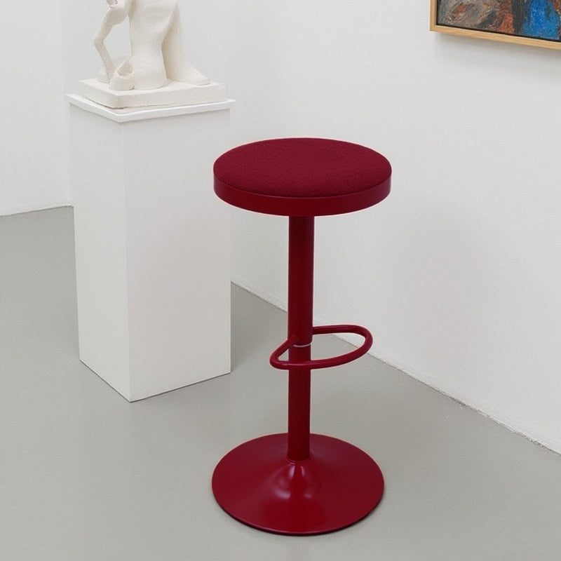 Modern Minimalist Backless Bar Stool with Cylindrical Carbon Steel Frame and Cotton-Linen Upholstery for Dining Room & Kitchen