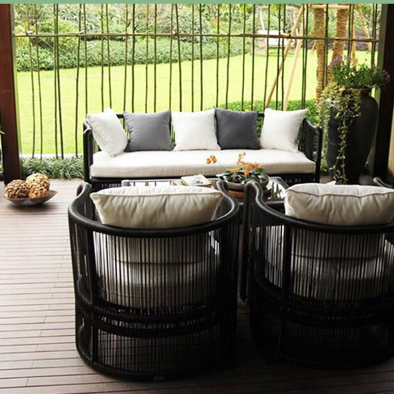 Traditional Chinese Curved PE Rattan Outdoor Sofa with Aluminum Alloy Frame, Fabric Upholstery, Backrest and Armrests