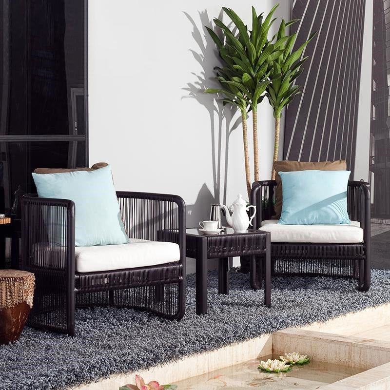 Traditional Chinese Curved PE Rattan Outdoor Sofa with Aluminum Alloy Frame, Fabric Upholstery, Backrest and Armrests