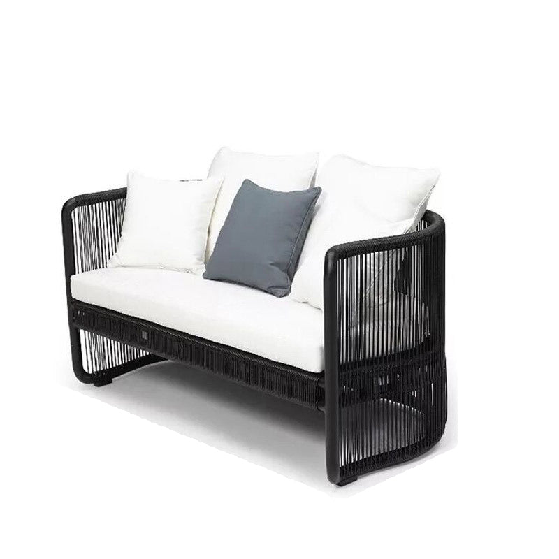 Traditional Chinese Curved PE Rattan Outdoor Sofa with Aluminum Alloy Frame, Fabric Upholstery, Backrest and Armrests