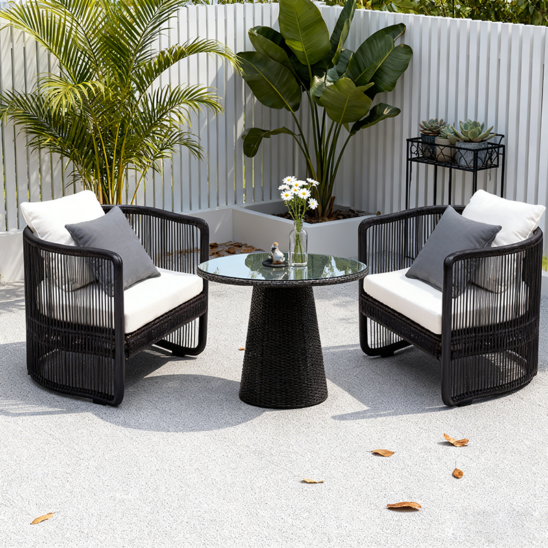 Traditional Chinese Curved PE Rattan Outdoor Sofa with Aluminum Alloy Frame, Fabric Upholstery, Backrest and Armrests