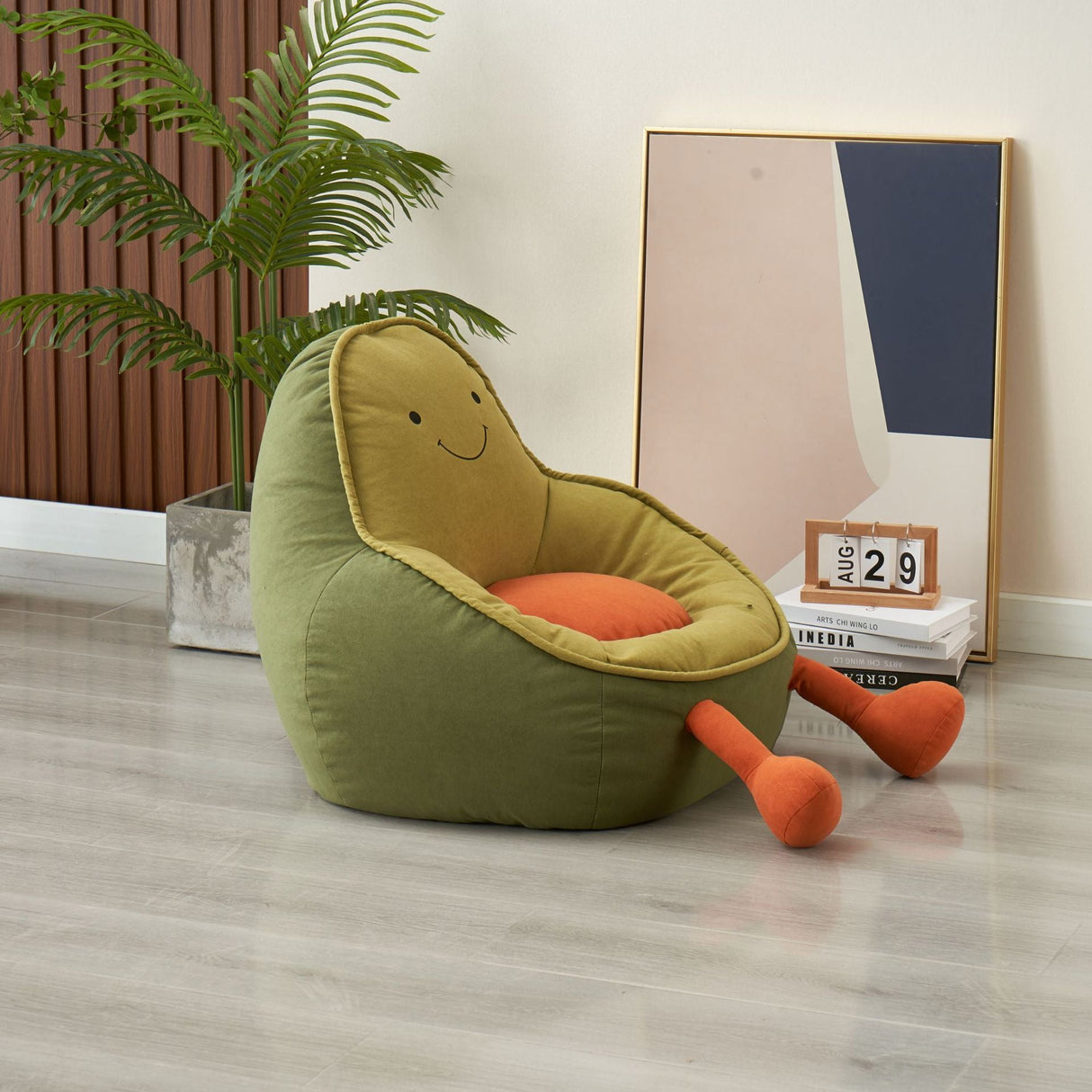 Contemporary Avocado-Shaped Fabric Kids' Accent Chair with Cushioned Backrest and Armrests — Modern Living Room Decor
