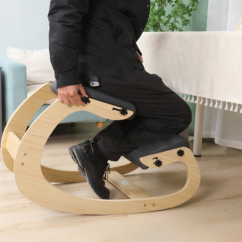 Modern Minimalist Curved Kids Desk Chair - Solid Wood Frame with Cotton-Linen Upholstery, Armless Backless Design for Home Office