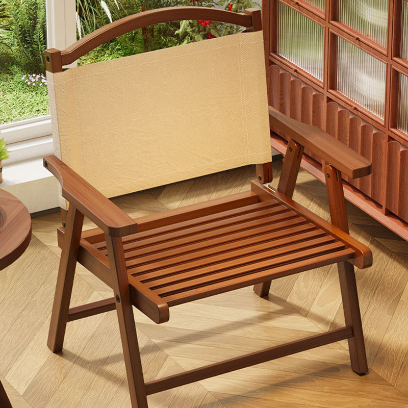 Nordic Contemporary Folding Outdoor Chair – Bamboo Frame, Curved Rectangular Design, Oxford Fabric, Backrest and Armrests for Garden
