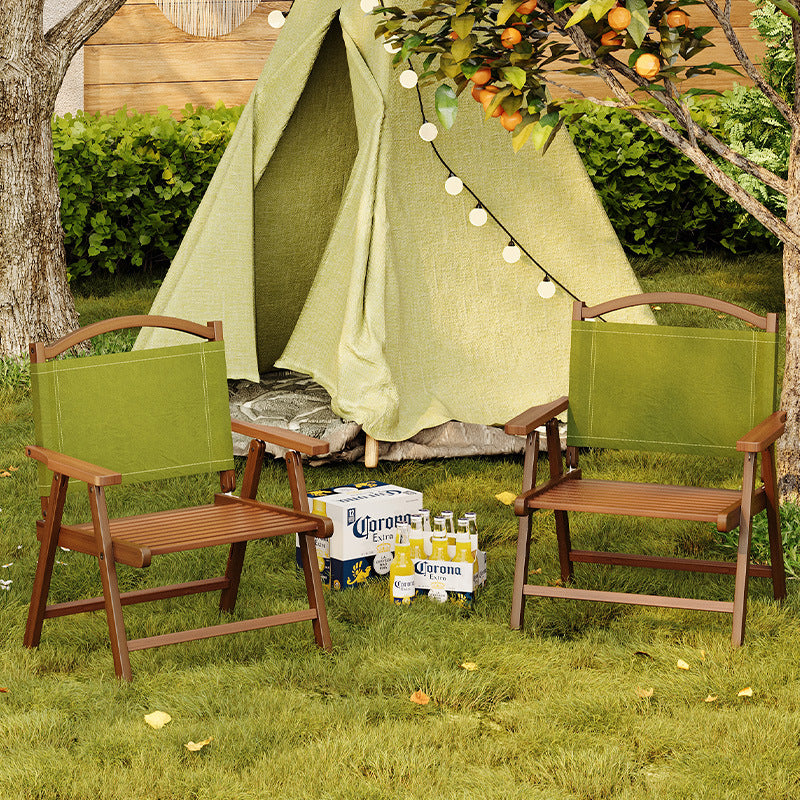 Nordic Contemporary Folding Outdoor Chair – Bamboo Frame, Curved Rectangular Design, Oxford Fabric, Backrest and Armrests for Garden