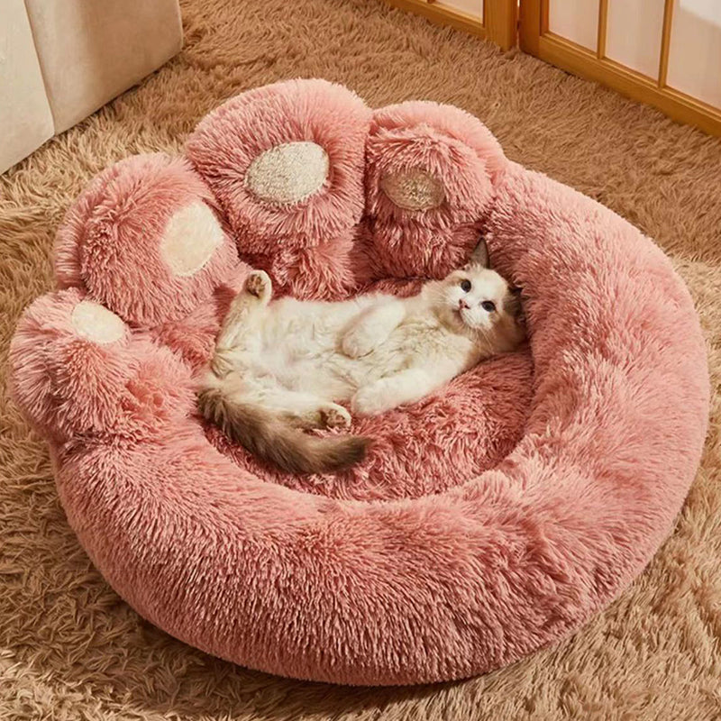 Modern Round Claw-Shaped Cat Bed in Arctic Velvet Plush – Ultra-Soft Polyester Fiber Pet Bed for Bedroom