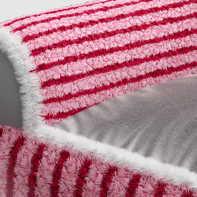 Cozy Modern Minimalist Rectangular Striped Fleece Pet Bed with Accent Chair-Style Backrest and Armrests for Living Room