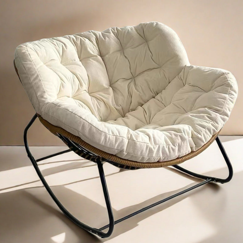 Modern Minimalist Curved Bird's Nest Rocking Chair - Armless with Carbon Steel Frame, Linen-Blend Tech Fabric & PE Rattan, for Living Room