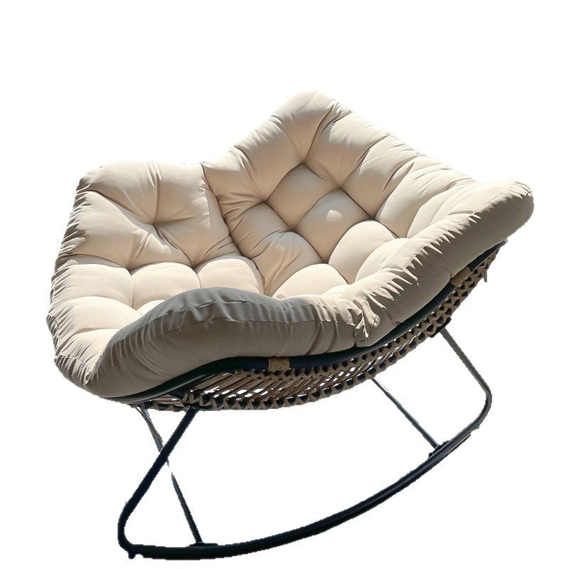 Modern Minimalist Curved Bird's Nest Rocking Chair - Armless with Carbon Steel Frame, Linen-Blend Tech Fabric & PE Rattan, for Living Room