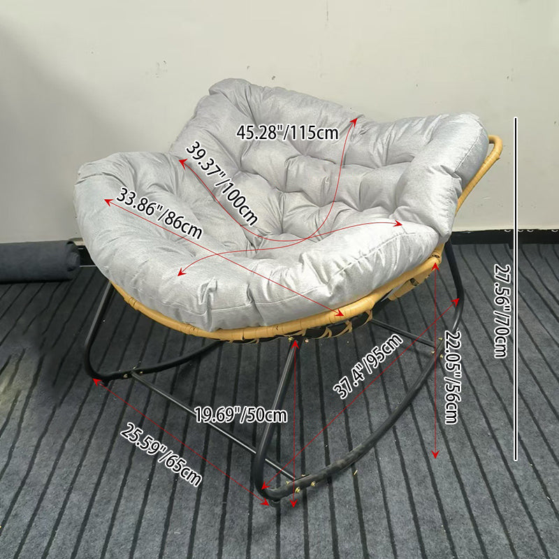 Modern Minimalist Curved Bird's Nest Rocking Chair - Armless with Carbon Steel Frame, Linen-Blend Tech Fabric & PE Rattan, for Living Room
