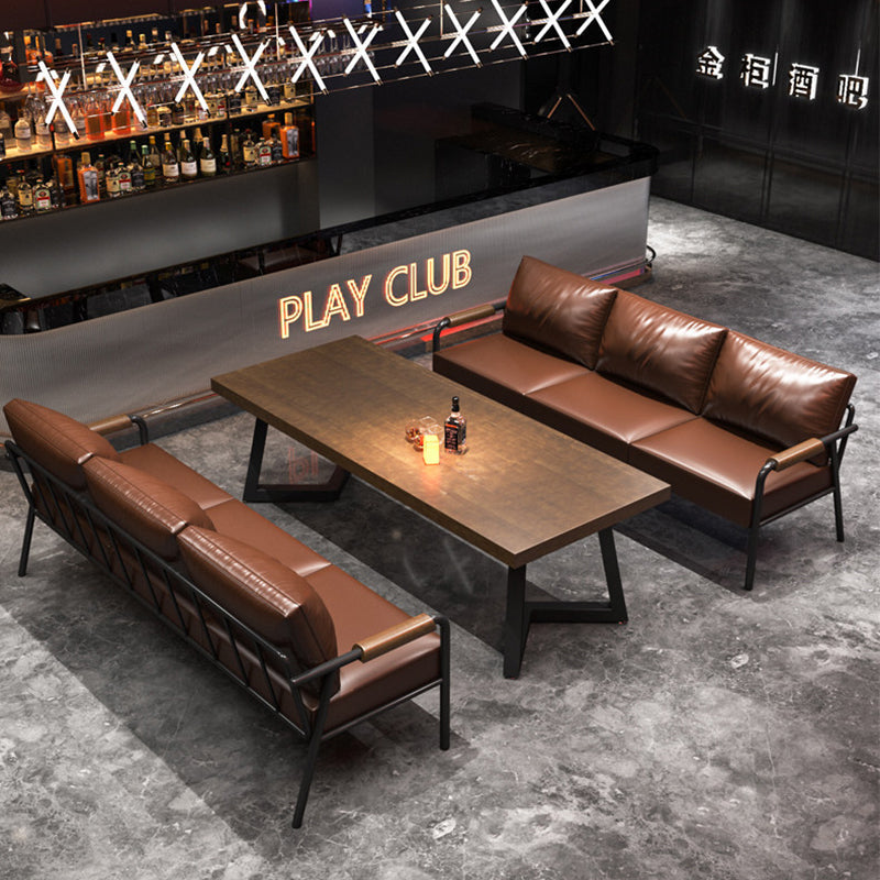 Rectangular Contemporary Industrial PU Leather Sofa Backrest & Armrest with Carbon Steel Frame – Modern Living Room