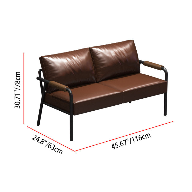 Rectangular Contemporary Industrial PU Leather Sofa Backrest & Armrest with Carbon Steel Frame – Modern Living Room