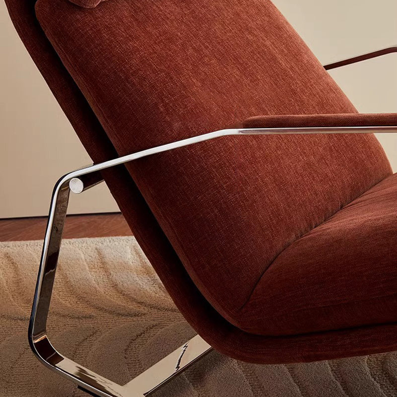 Modern Minimalist Chenille Fabric Rocking Chair with Curved Rectangular Design, Solid Wood & Multi-Layer Plywood Frame, Stainless Steel Accents, Backrest and Armrests for Living Room