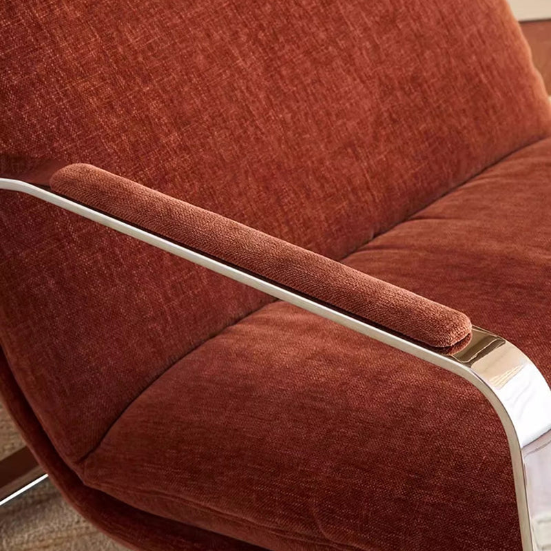 Modern Minimalist Chenille Fabric Rocking Chair with Curved Rectangular Design, Solid Wood & Multi-Layer Plywood Frame, Stainless Steel Accents, Backrest and Armrests for Living Room