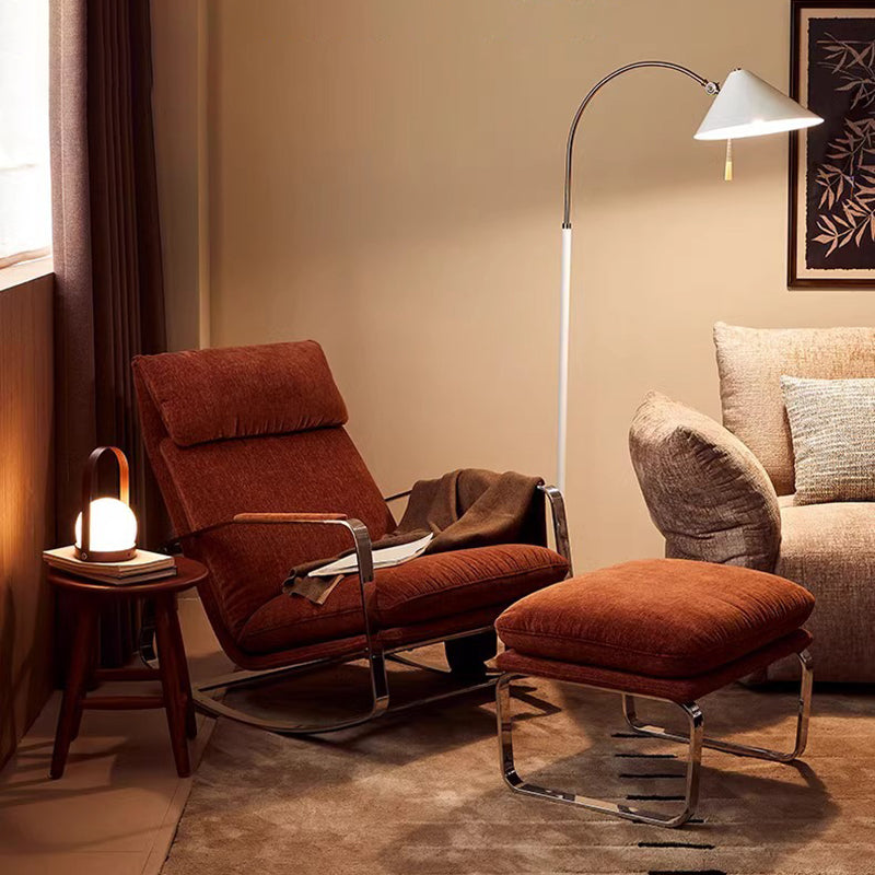 Modern Minimalist Chenille Fabric Rocking Chair with Curved Rectangular Design, Solid Wood & Multi-Layer Plywood Frame, Stainless Steel Accents, Backrest and Armrests for Living Room