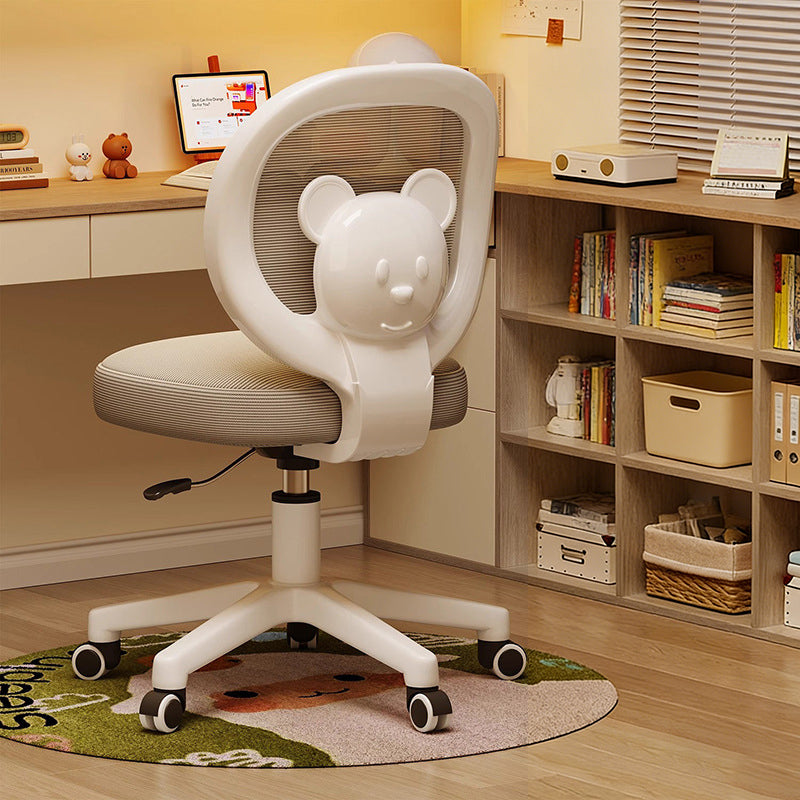 Bear-Shaped Kids Desk Chair with Curved Ergonomic Design, Mesh Back, Fabric Seat, PP Frame with Wood Accents, Height-Adjustable, Armrests for Home Office