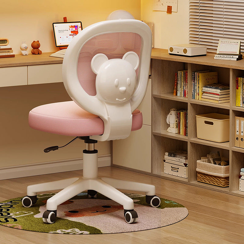 Bear-Shaped Kids Desk Chair with Curved Ergonomic Design, Mesh Back, Fabric Seat, PP Frame with Wood Accents, Height-Adjustable, Armrests for Home Office
