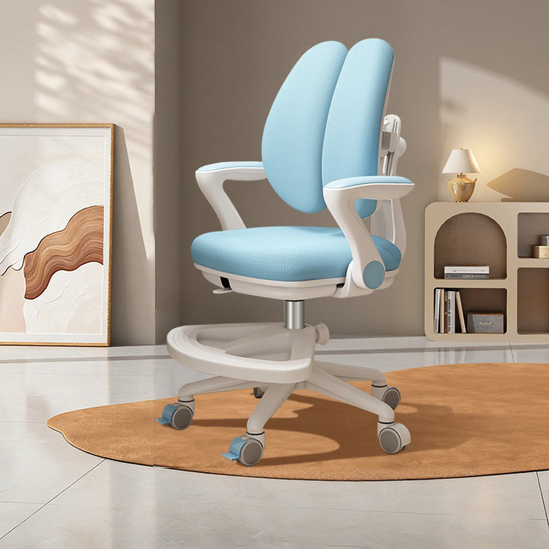 Contemporary Kids Desk Chair with Curved Rabbit-Ear Backrest, PP Mesh Fabric, Height-Adjustable, Armrests – Suitable for Home or Office