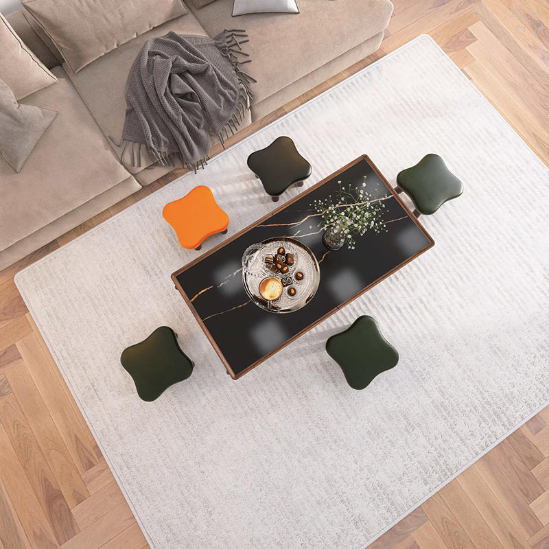 Contemporary Four-Leaf Clover Kids Stool — Solid Wood, Faux Oil-Waxed Leather, Low, Backless & Armless, Living Room Accent