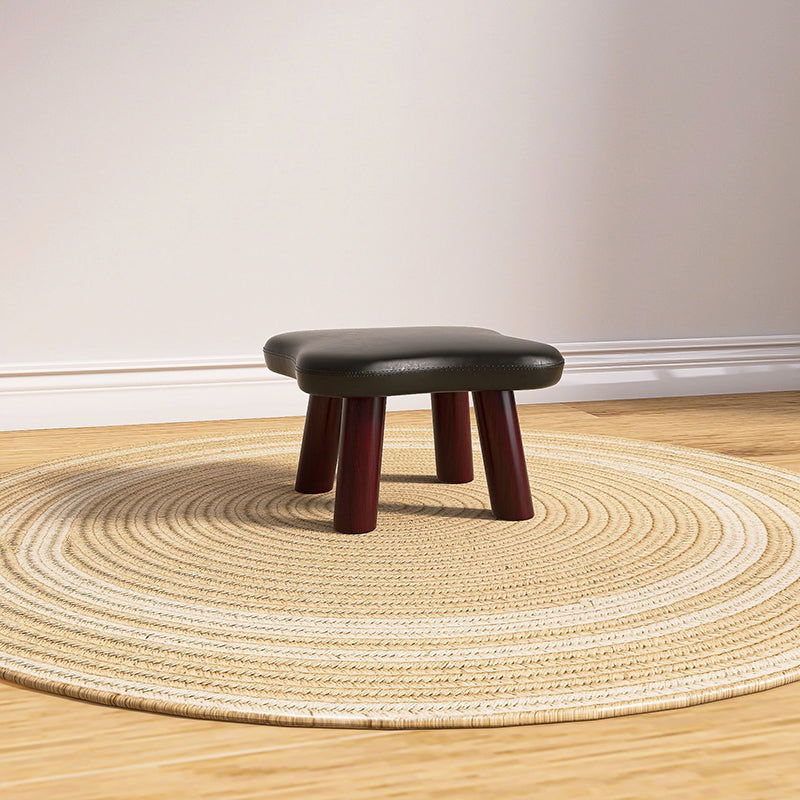 Contemporary Four-Leaf Clover Kids Stool — Solid Wood, Faux Oil-Waxed Leather, Low, Backless & Armless, Living Room Accent