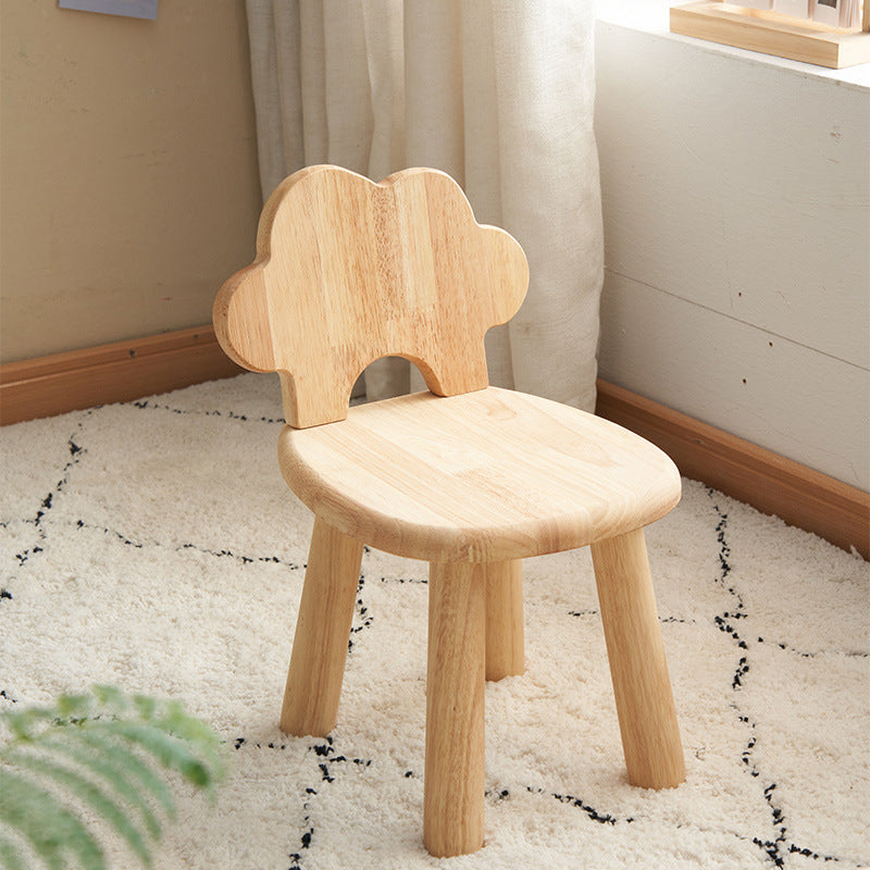 Contemporary Cloud-Shaped Cylindrical Kids Stool - Rubberwood and Multi-Layer Plywood, Low-Profile, Armless, For Living Room