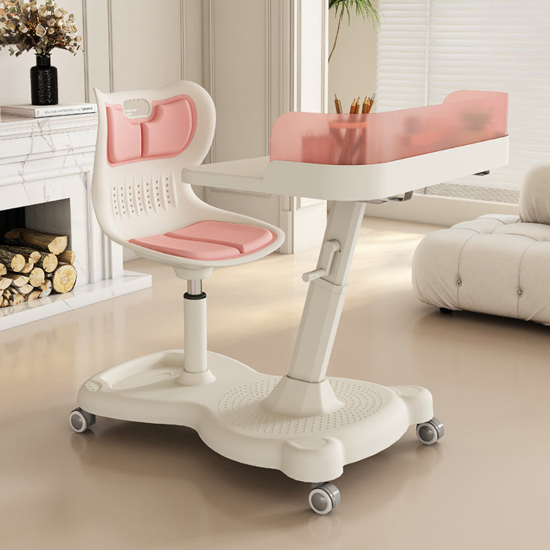 Modern Minimalist Rectangular Kids Desk & Chair Set with Mesh Backrest, Height-Adjustable Iron & PP Frame for Home Office