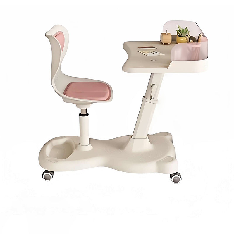 Modern Minimalist Rectangular Kids Desk & Chair Set with Mesh Backrest, Height-Adjustable Iron & PP Frame for Home Office