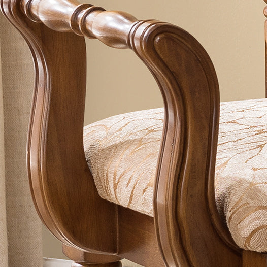 Classic Vintage Solid Wood Vanity Stool – Square Padded Seat with Patterned Upholstery and Low Back for the Bedroom
